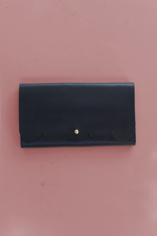 Scalloped Fold Over Leather Wallet