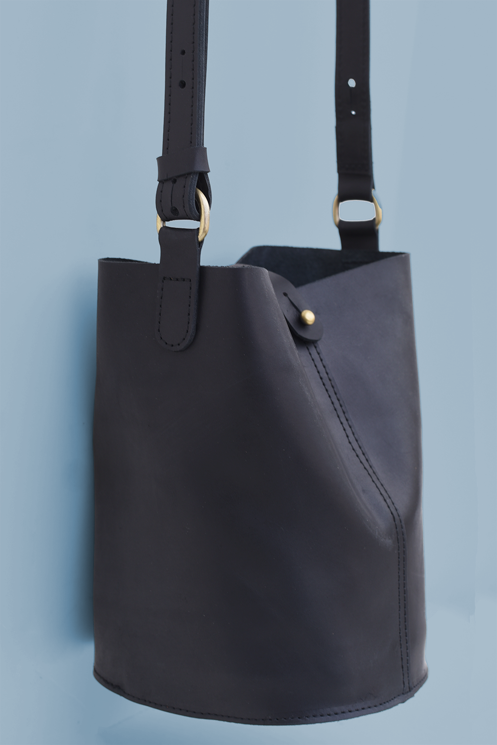 Black Leather Bucket Bag from Ethiopia Certified B Corp