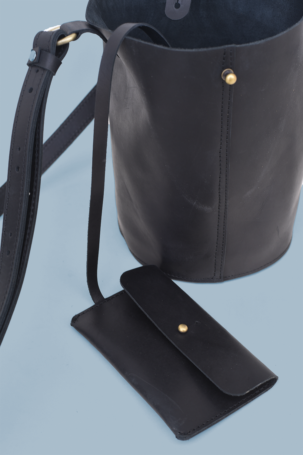 Leather Bucket Bag with attached card holder