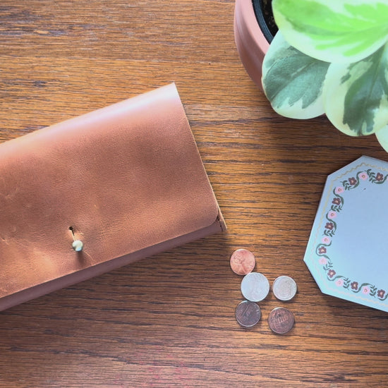 Brown Leather Trifold Wallet with pockets

