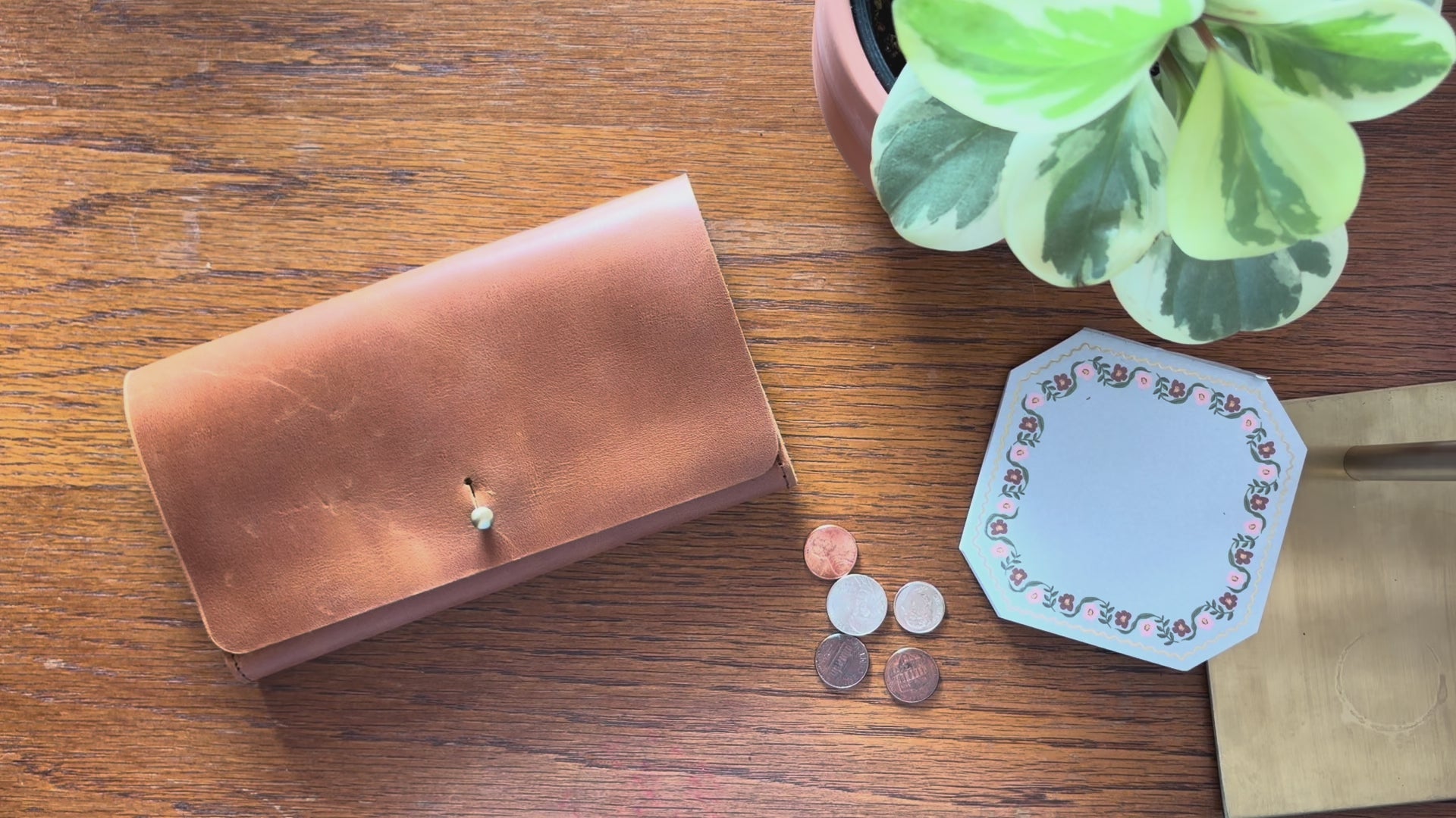 Brown Leather Trifold Wallet with pockets
